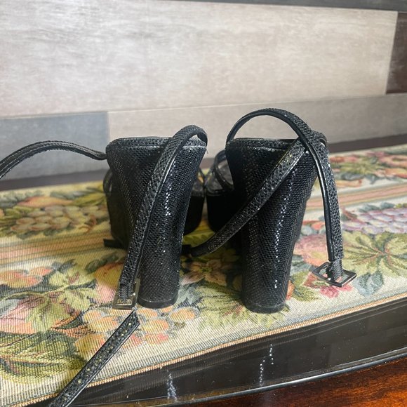 Bakers Sparkle Black Platform Wedges Ankle Straps Open Toe Shoes Size 6.5B - Picture 5 of 9